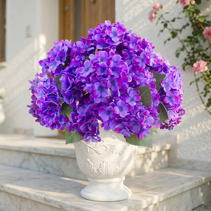 Daynight 4 Pcs Hydrangea Artificial Flowers Outdoor Silk Bouquets, UV Resistant Faux Hydrangeas Flowers for Table Vase Centerpieces Outside Party Wedding Baby Shower Home Outdoor Decor (4, White)