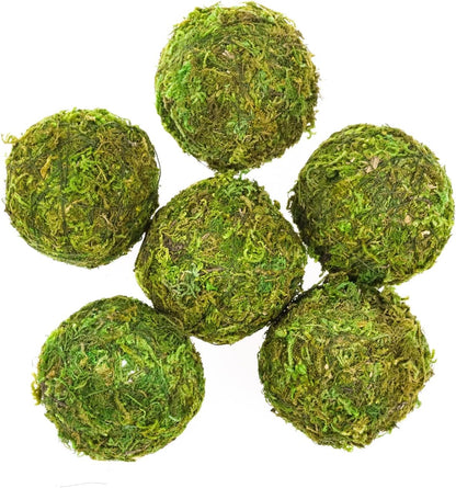 6pcs Natural Green Moss Decorative Ball,Natural Green Moss Balls Handmade Decorative Hanging Balls for Garden Patio Home Table Decor Party Weddings Display Props Decor (Green, 6)