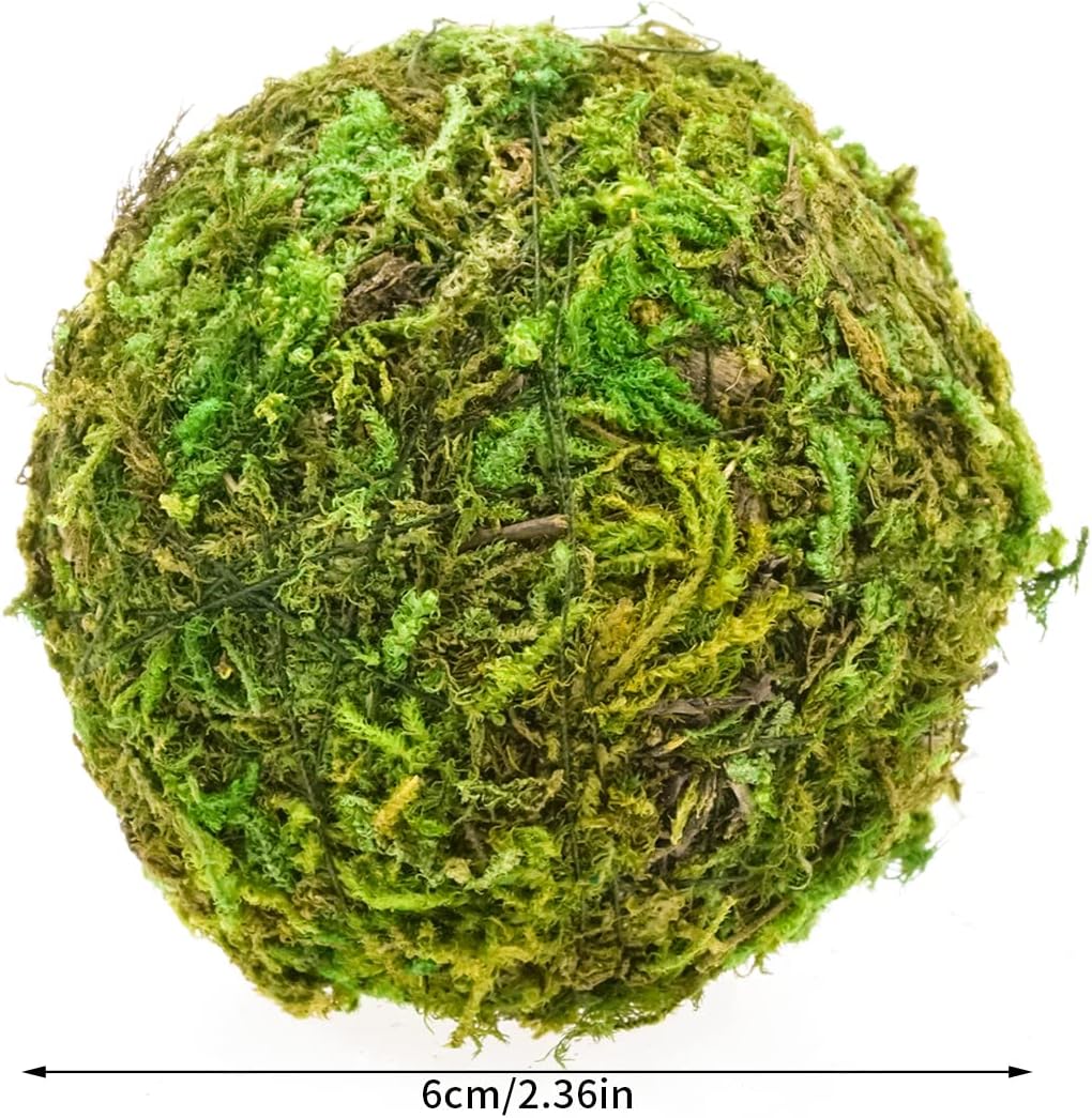 6pcs Natural Green Moss Decorative Ball,Natural Green Moss Balls Handmade Decorative Hanging Balls for Garden Patio Home Table Decor Party Weddings Display Props Decor (Green, 6)