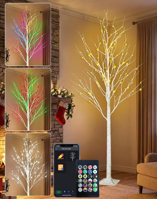 6FT Smart LED Birch Tree, App Control RGB Color Changing Light, Music Sync