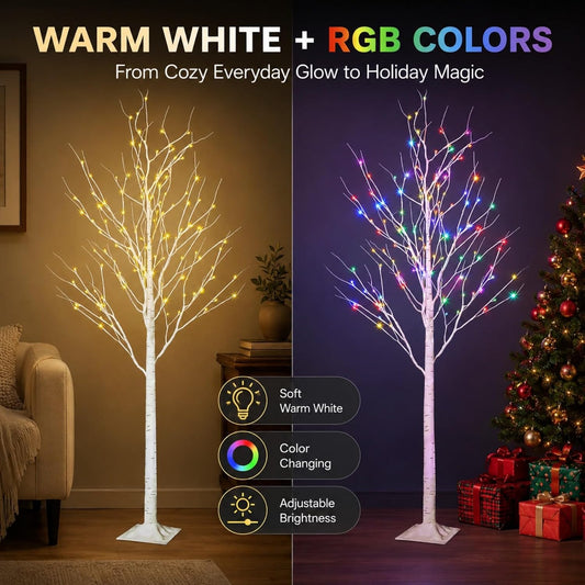 6FT Smart LED Birch Tree, App Control RGB Color Changing Light, Music Sync
