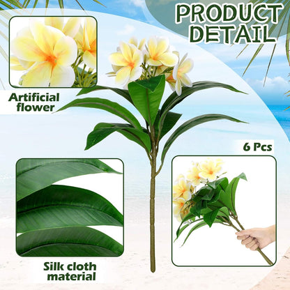 6 Pcs 17.3 inch Yellow Artificial Frangipani Flowers Artificial Plumeria Flowers Artificial Plumeria Frangipani Flower for Home Party Wedding Bouquet Home Decoration