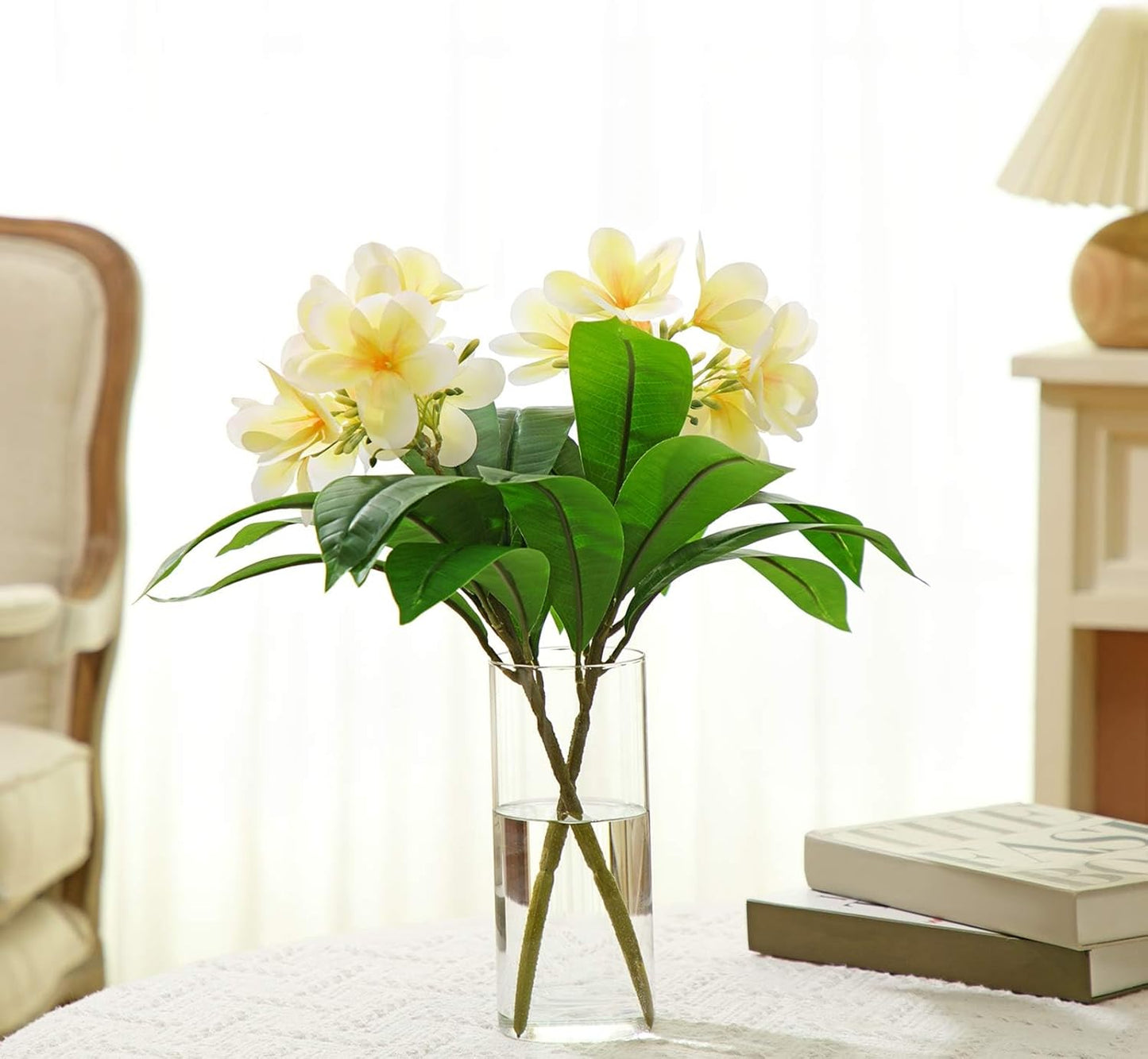 6 Pcs 17.3 inch Yellow Artificial Frangipani Flowers Artificial Plumeria Flowers Artificial Plumeria Frangipani Flower for Home Party Wedding Bouquet Home Decoration