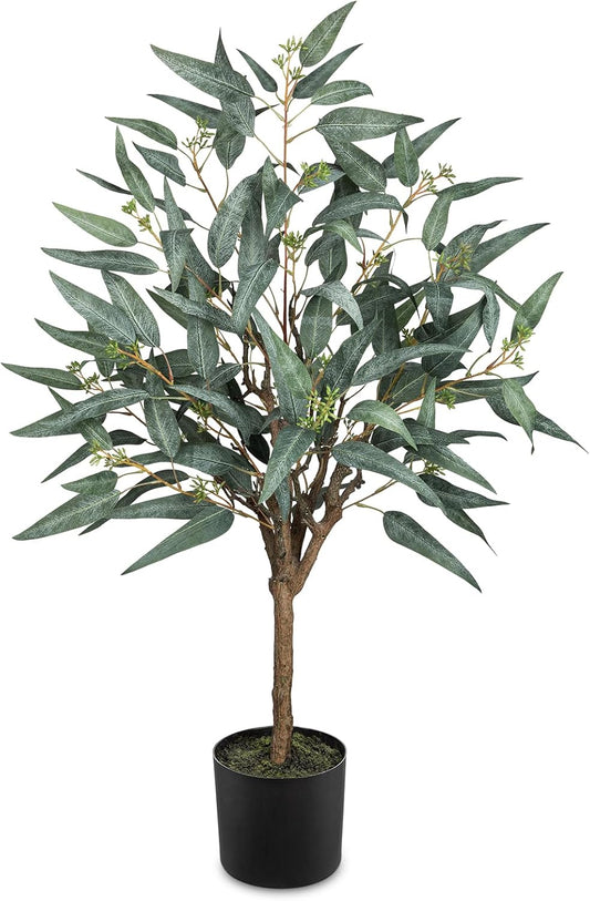 Artificial Eucalyptus Tree Realistic Potted Dutch Faux Eucalyptus Tree in Black Pot 3ft Porch Floor Fake Tree for Home Decor Indoor Outdoor Farmhouse Wedding