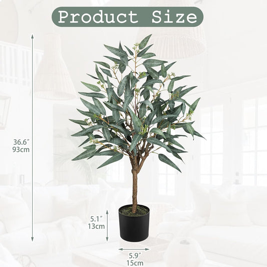 Artificial Eucalyptus Tree Realistic Potted Dutch Faux Eucalyptus Tree in Black Pot 3ft Porch Floor Fake Tree for Home Decor Indoor Outdoor Farmhouse Wedding