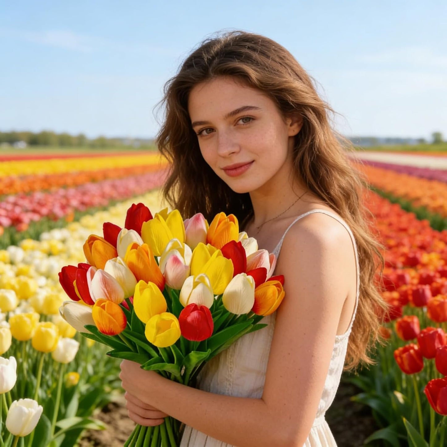 Tulips Artificial Flowers,15Pcs Real Touch PU Faux Tulip Bouquet with Stems | Fake Flowers for Home Decor, Wedding, Party, Vase Arrangement, DIY Floral Crafts