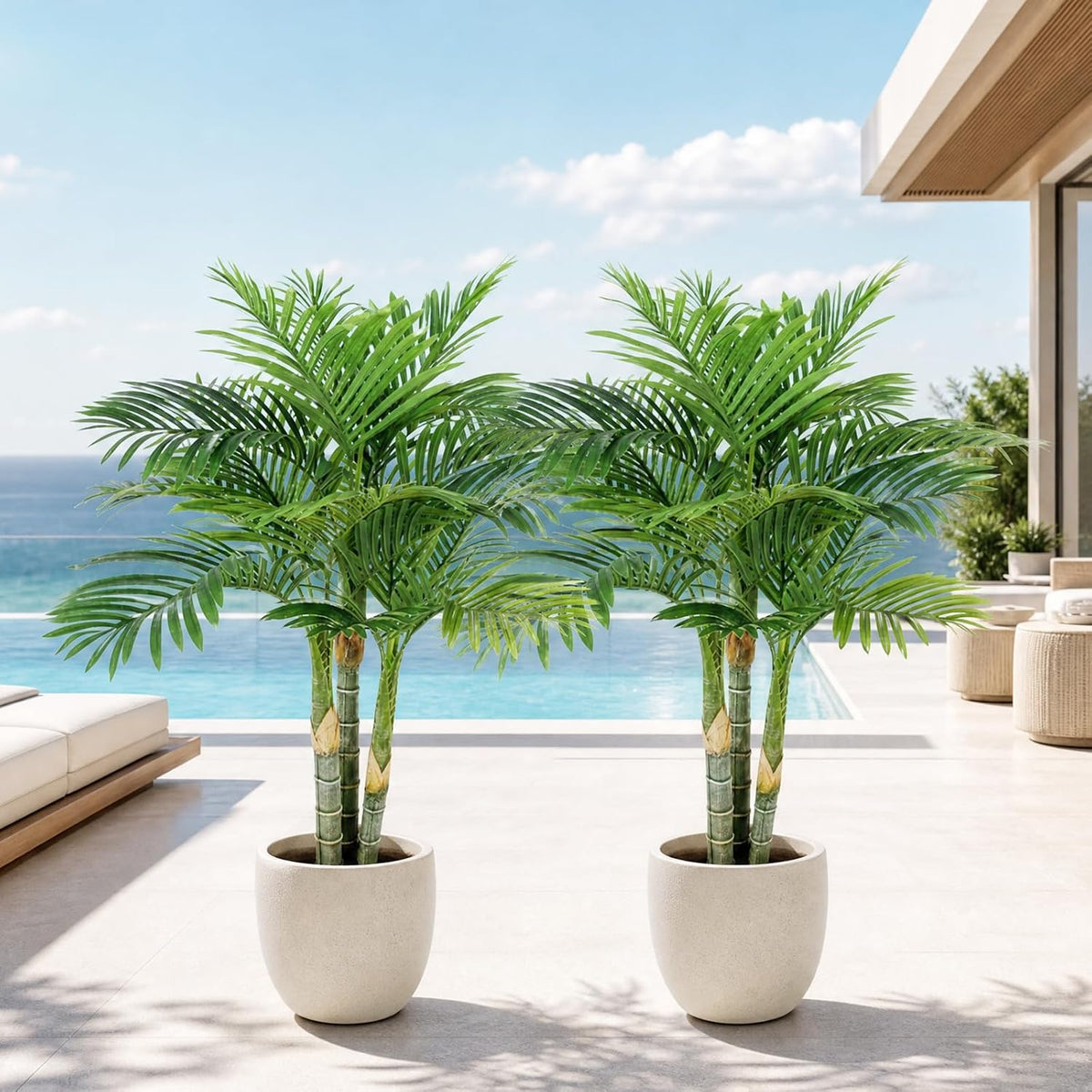 4FT Golden Cane Palm, Artificial Palm Tree Large Tropical Faux Palm Trees UV Resistant, Indoor & Outdoor Fake Plant for Living Room, Outside Patio, Office Home Decor