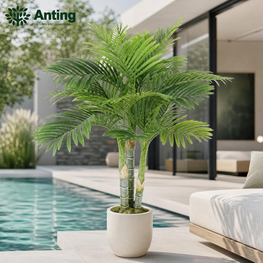 4FT Golden Cane Palm, Artificial Palm Tree Large Tropical Faux Palm Trees UV Resistant, Indoor & Outdoor Fake Plant for Living Room, Outside Patio, Office Home Decor