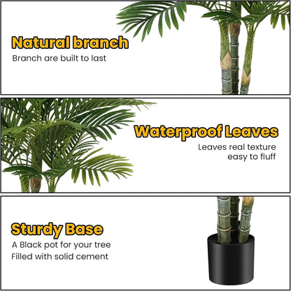 4FT Golden Cane Palm, Artificial Palm Tree Large Tropical Faux Palm Trees UV Resistant, Indoor & Outdoor Fake Plant for Living Room, Outside Patio, Office Home Decor