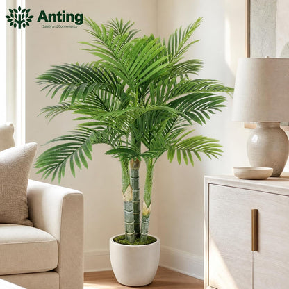 4FT Golden Cane Palm, Artificial Palm Tree Large Tropical Faux Palm Trees UV Resistant, Indoor & Outdoor Fake Plant for Living Room, Outside Patio, Office Home Decor