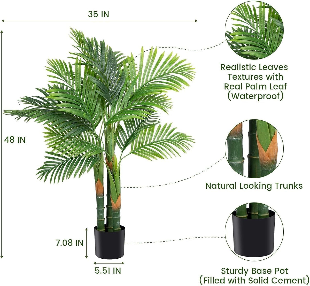 4FT Golden Cane Palm, Artificial Palm Tree Large Tropical Faux Palm Trees UV Resistant, Indoor & Outdoor Fake Plant for Living Room, Outside Patio, Office Home Decor