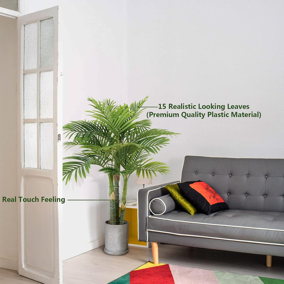 4FT Golden Cane Palm, Artificial Palm Tree Large Tropical Faux Palm Trees UV Resistant, Indoor & Outdoor Fake Plant for Living Room, Outside Patio, Office Home Decor