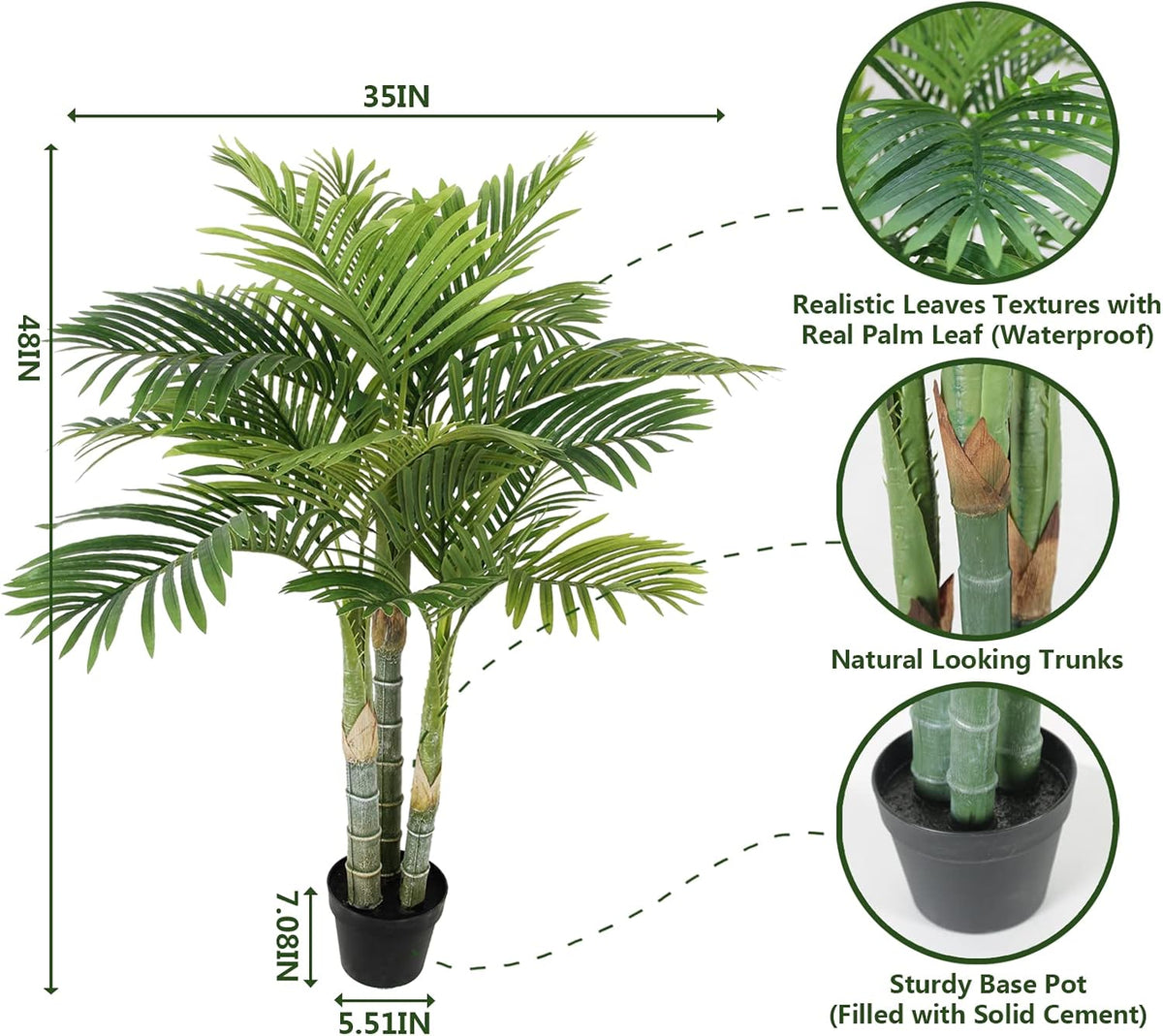 4FT Golden Cane Palm, Artificial Palm Tree Large Tropical Faux Palm Trees UV Resistant, Indoor & Outdoor Fake Plant for Living Room, Outside Patio, Office Home Decor