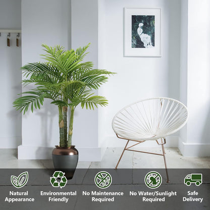 4FT Golden Cane Palm, Artificial Palm Tree Large Tropical Faux Palm Trees UV Resistant, Indoor & Outdoor Fake Plant for Living Room, Outside Patio, Office Home Decor