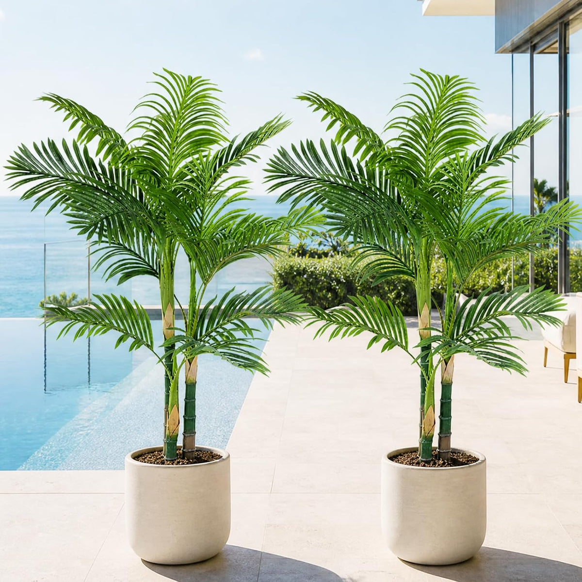 4FT Golden Cane Palm, Artificial Palm Tree Large Tropical Faux Palm Trees UV Resistant, Indoor & Outdoor Fake Plant for Living Room, Outside Patio, Office Home Decor