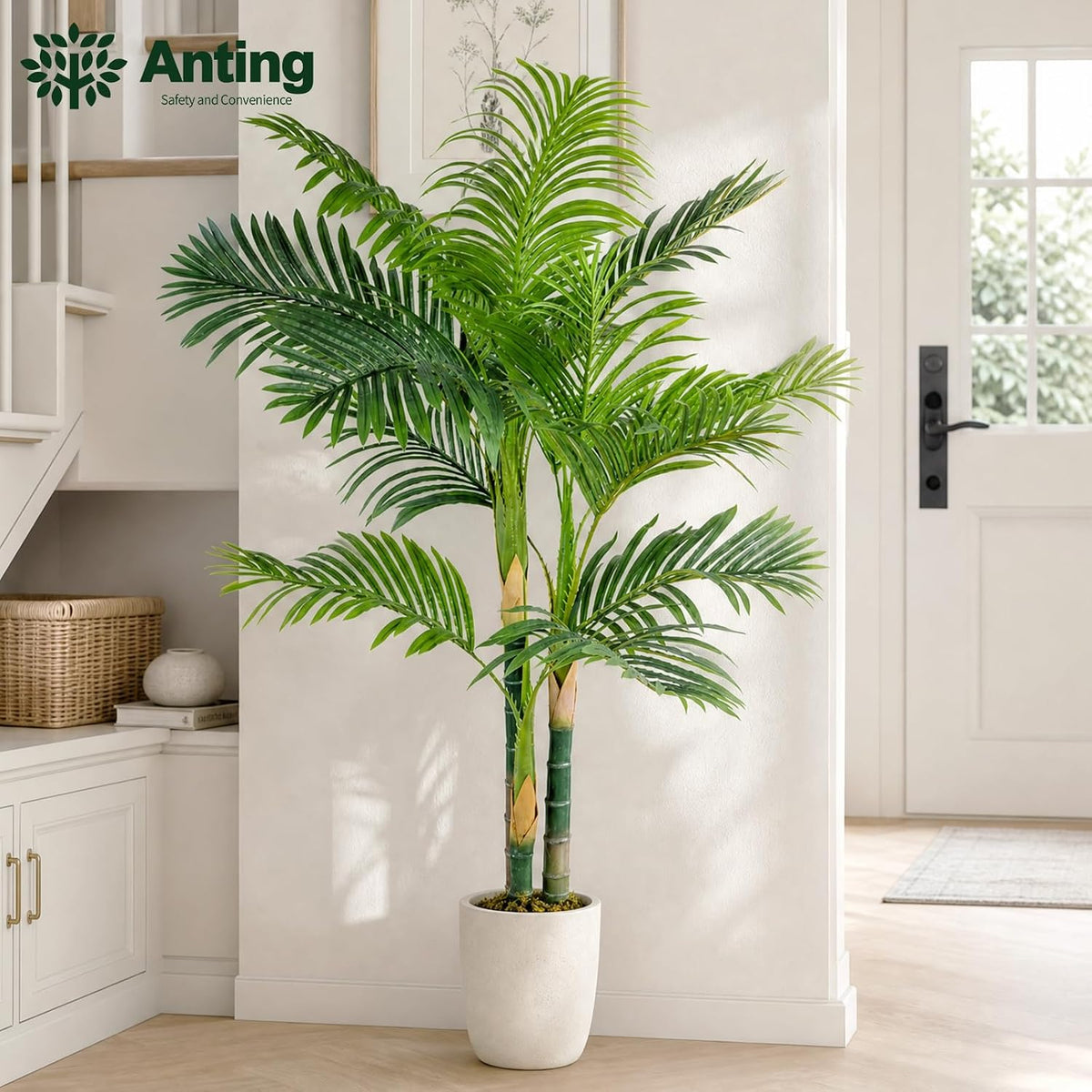 4FT Golden Cane Palm, Artificial Palm Tree Large Tropical Faux Palm Trees UV Resistant, Indoor & Outdoor Fake Plant for Living Room, Outside Patio, Office Home Decor