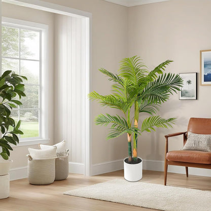 4FT Golden Cane Palm, Artificial Palm Tree Large Tropical Faux Palm Trees UV Resistant, Indoor & Outdoor Fake Plant for Living Room, Outside Patio, Office Home Decor