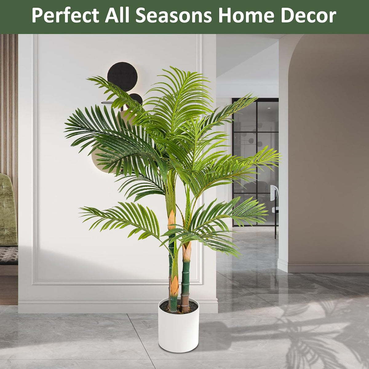 4FT Golden Cane Palm, Artificial Palm Tree Large Tropical Faux Palm Trees UV Resistant, Indoor & Outdoor Fake Plant for Living Room, Outside Patio, Office Home Decor