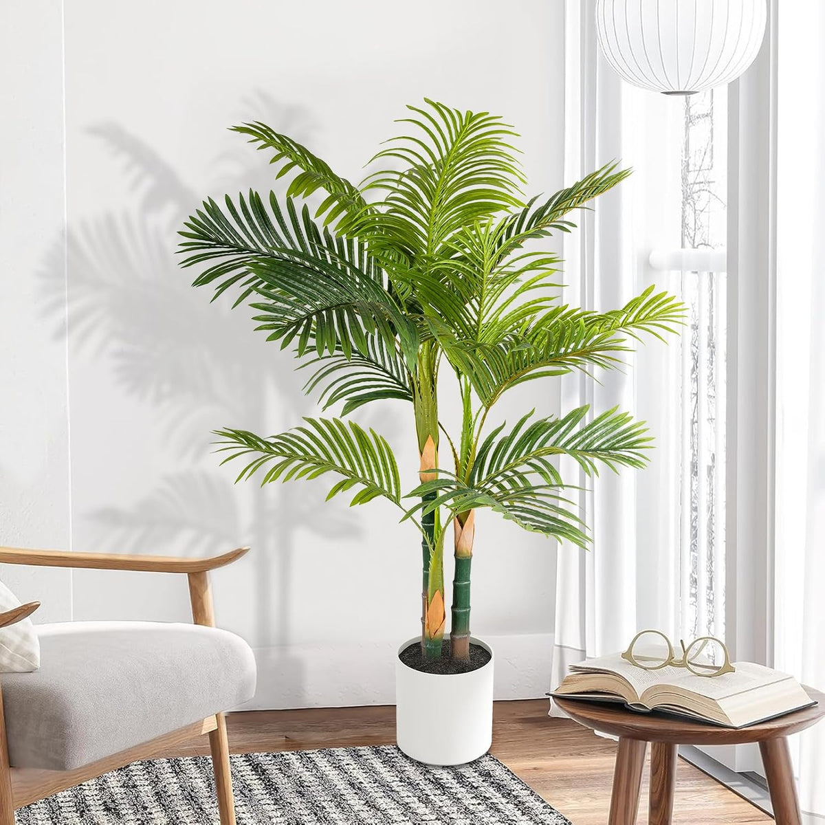 4FT Golden Cane Palm, Artificial Palm Tree Large Tropical Faux Palm Trees UV Resistant, Indoor & Outdoor Fake Plant for Living Room, Outside Patio, Office Home Decor