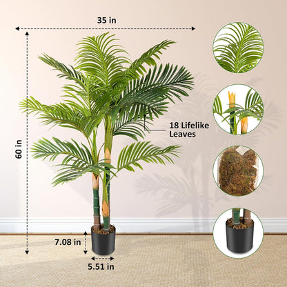 4FT Golden Cane Palm, Artificial Palm Tree Large Tropical Faux Palm Trees UV Resistant, Indoor & Outdoor Fake Plant for Living Room, Outside Patio, Office Home Decor
