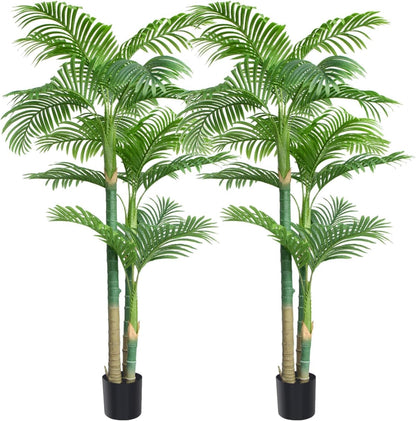 4FT Golden Cane Palm, Artificial Palm Tree Large Tropical Faux Palm Trees UV Resistant, Indoor & Outdoor Fake Plant for Living Room, Outside Patio, Office Home Decor
