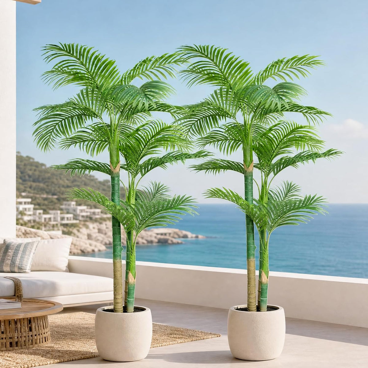 4FT Golden Cane Palm, Artificial Palm Tree Large Tropical Faux Palm Trees UV Resistant, Indoor & Outdoor Fake Plant for Living Room, Outside Patio, Office Home Decor