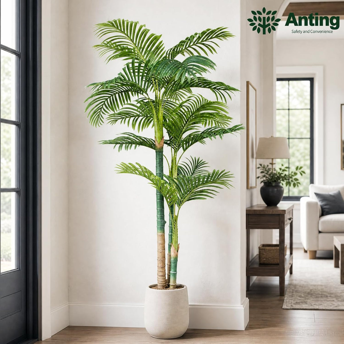 4FT Golden Cane Palm, Artificial Palm Tree Large Tropical Faux Palm Trees UV Resistant, Indoor & Outdoor Fake Plant for Living Room, Outside Patio, Office Home Decor