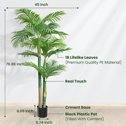 4FT Golden Cane Palm, Artificial Palm Tree Large Tropical Faux Palm Trees UV Resistant, Indoor & Outdoor Fake Plant for Living Room, Outside Patio, Office Home Decor