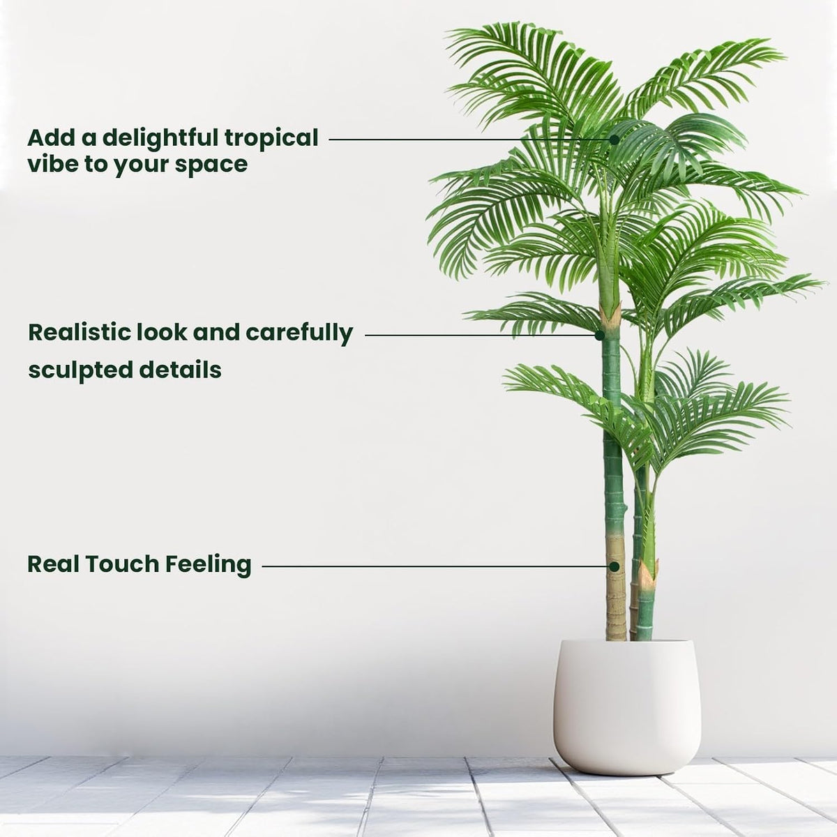 4FT Golden Cane Palm, Artificial Palm Tree Large Tropical Faux Palm Trees UV Resistant, Indoor & Outdoor Fake Plant for Living Room, Outside Patio, Office Home Decor