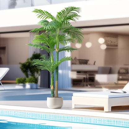 4FT Golden Cane Palm, Artificial Palm Tree Large Tropical Faux Palm Trees UV Resistant, Indoor & Outdoor Fake Plant for Living Room, Outside Patio, Office Home Decor
