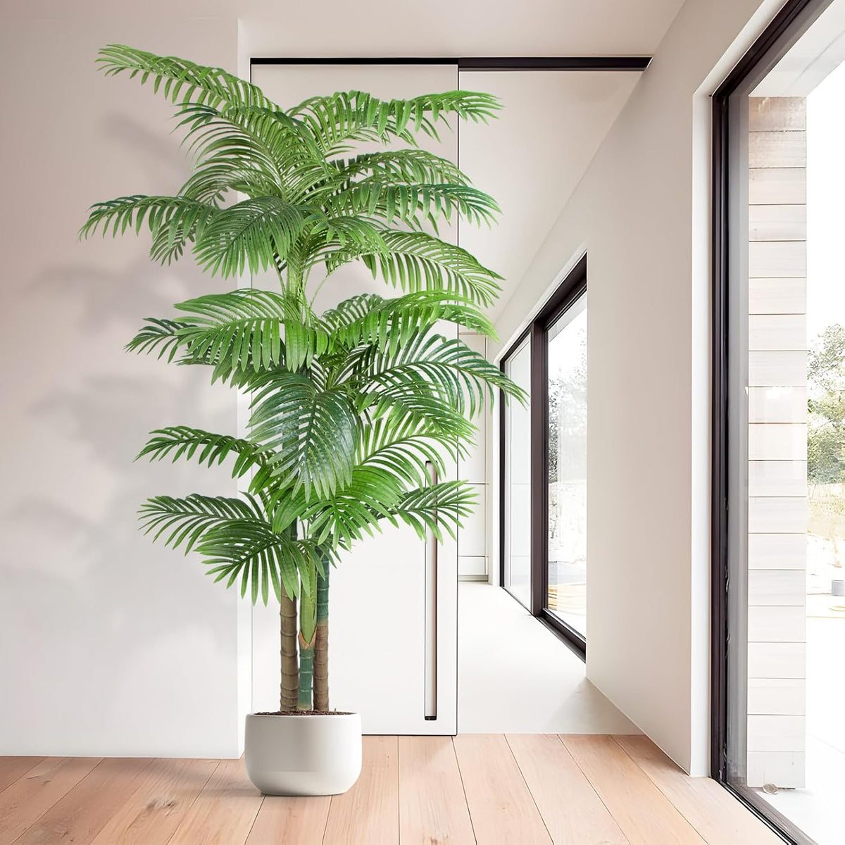 4FT Golden Cane Palm, Artificial Palm Tree Large Tropical Faux Palm Trees UV Resistant, Indoor & Outdoor Fake Plant for Living Room, Outside Patio, Office Home Decor