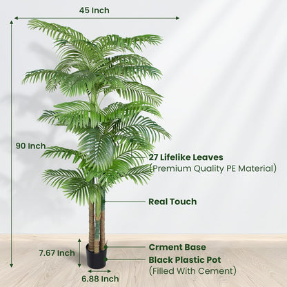 4FT Golden Cane Palm, Artificial Palm Tree Large Tropical Faux Palm Trees UV Resistant, Indoor & Outdoor Fake Plant for Living Room, Outside Patio, Office Home Decor