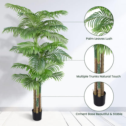 4FT Golden Cane Palm, Artificial Palm Tree Large Tropical Faux Palm Trees UV Resistant, Indoor & Outdoor Fake Plant for Living Room, Outside Patio, Office Home Decor