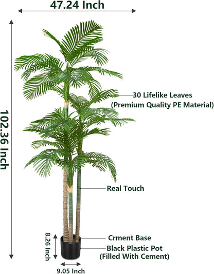 4FT Golden Cane Palm, Artificial Palm Tree Large Tropical Faux Palm Trees UV Resistant, Indoor & Outdoor Fake Plant for Living Room, Outside Patio, Office Home Decor