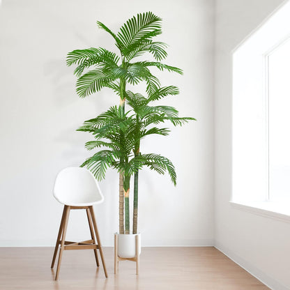 4FT Golden Cane Palm, Artificial Palm Tree Large Tropical Faux Palm Trees UV Resistant, Indoor & Outdoor Fake Plant for Living Room, Outside Patio, Office Home Decor