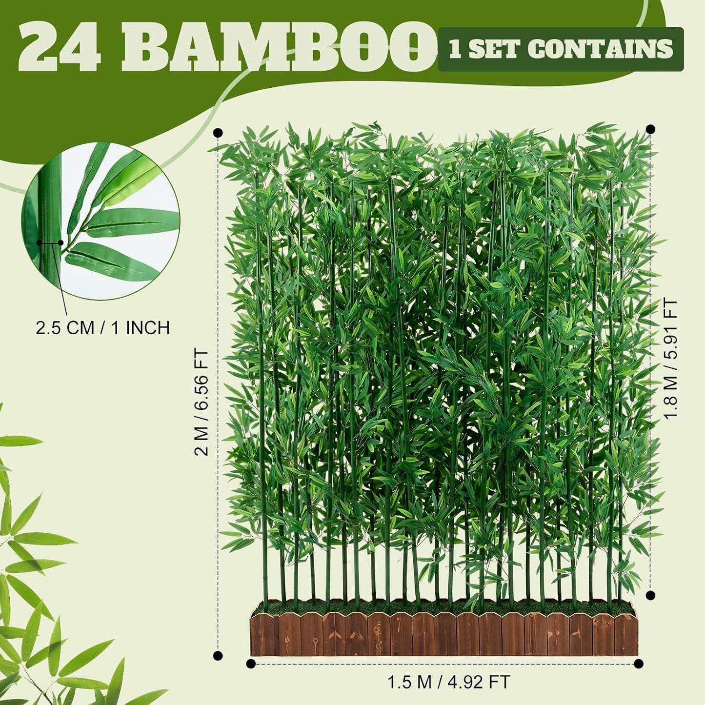 6.6 FT Artificial Bamboo Privacy Screen with 5FT Reinforced Base, 24-Stalk Freestanding Faux Bamboo Trees, Weather-Resistant Outdoor Privacy Divider for Patio, Balcony, Deck, Office and Indoor Decor