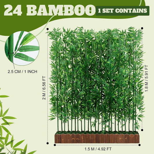 6.6 FT Artificial Bamboo Privacy Screen with 5FT Reinforced Base, 24-Stalk Freestanding Faux Bamboo Trees, Weather-Resistant Outdoor Privacy Divider for Patio, Balcony, Deck, Office and Indoor Decor