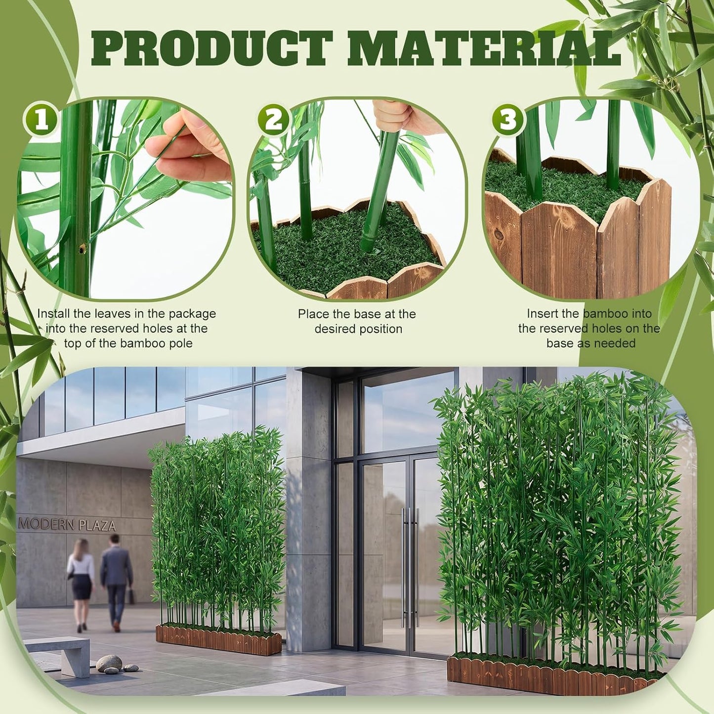 6.6 FT Artificial Bamboo Privacy Screen with 5FT Reinforced Base, 24-Stalk Freestanding Faux Bamboo Trees, Weather-Resistant Outdoor Privacy Divider for Patio, Balcony, Deck, Office and Indoor Decor