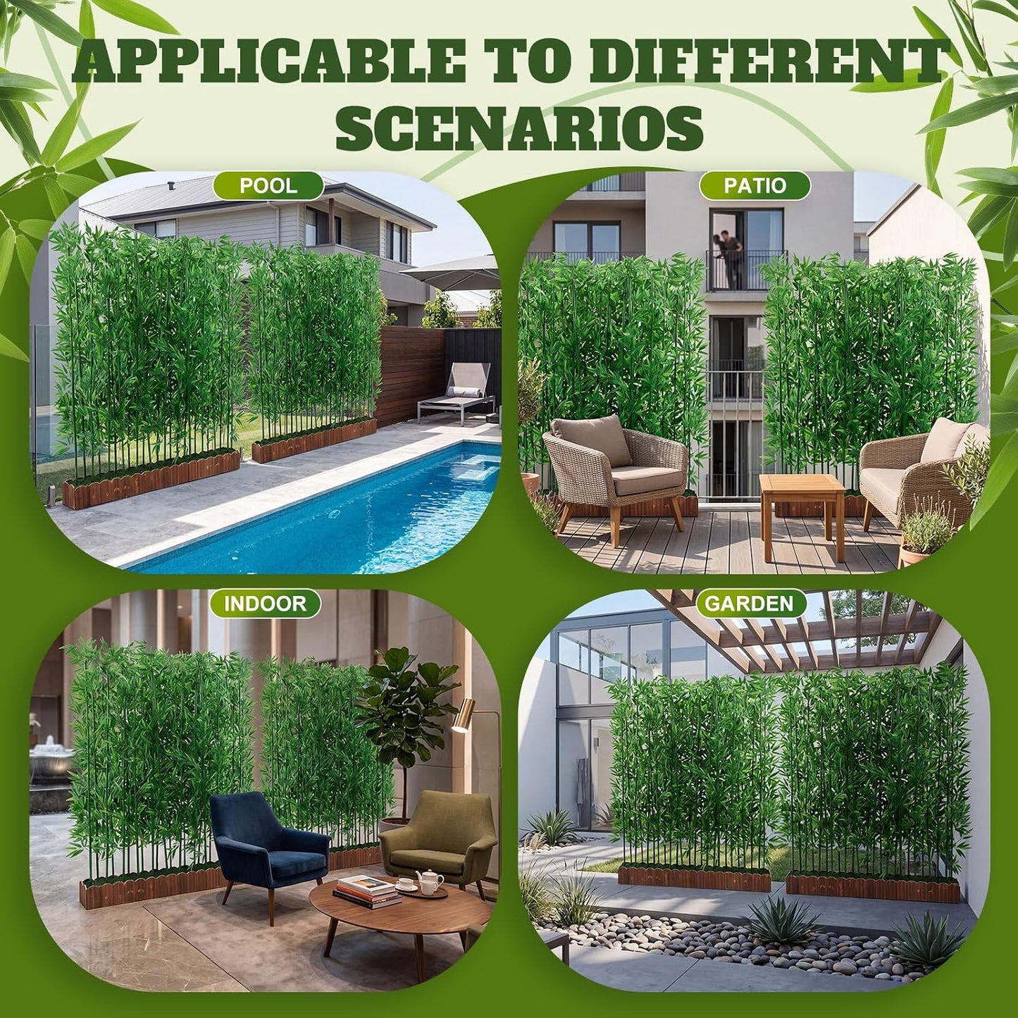 6.6 FT Artificial Bamboo Privacy Screen with 5FT Reinforced Base, 24-Stalk Freestanding Faux Bamboo Trees, Weather-Resistant Outdoor Privacy Divider for Patio, Balcony, Deck, Office and Indoor Decor