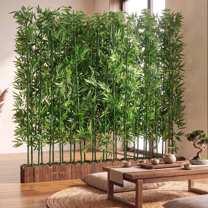 6.6 FT Artificial Bamboo Privacy Screen with 5FT Reinforced Base, 24-Stalk Freestanding Faux Bamboo Trees, Weather-Resistant Outdoor Privacy Divider for Patio, Balcony, Deck, Office and Indoor Decor