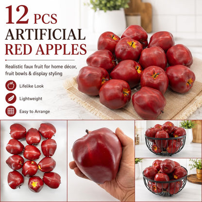 12 Pcs Artificial Red Apples Fake Fruit Faux Apples Realistic Fruits for Home Kitchen Table Fruit Bowl Home Decor Photography Props