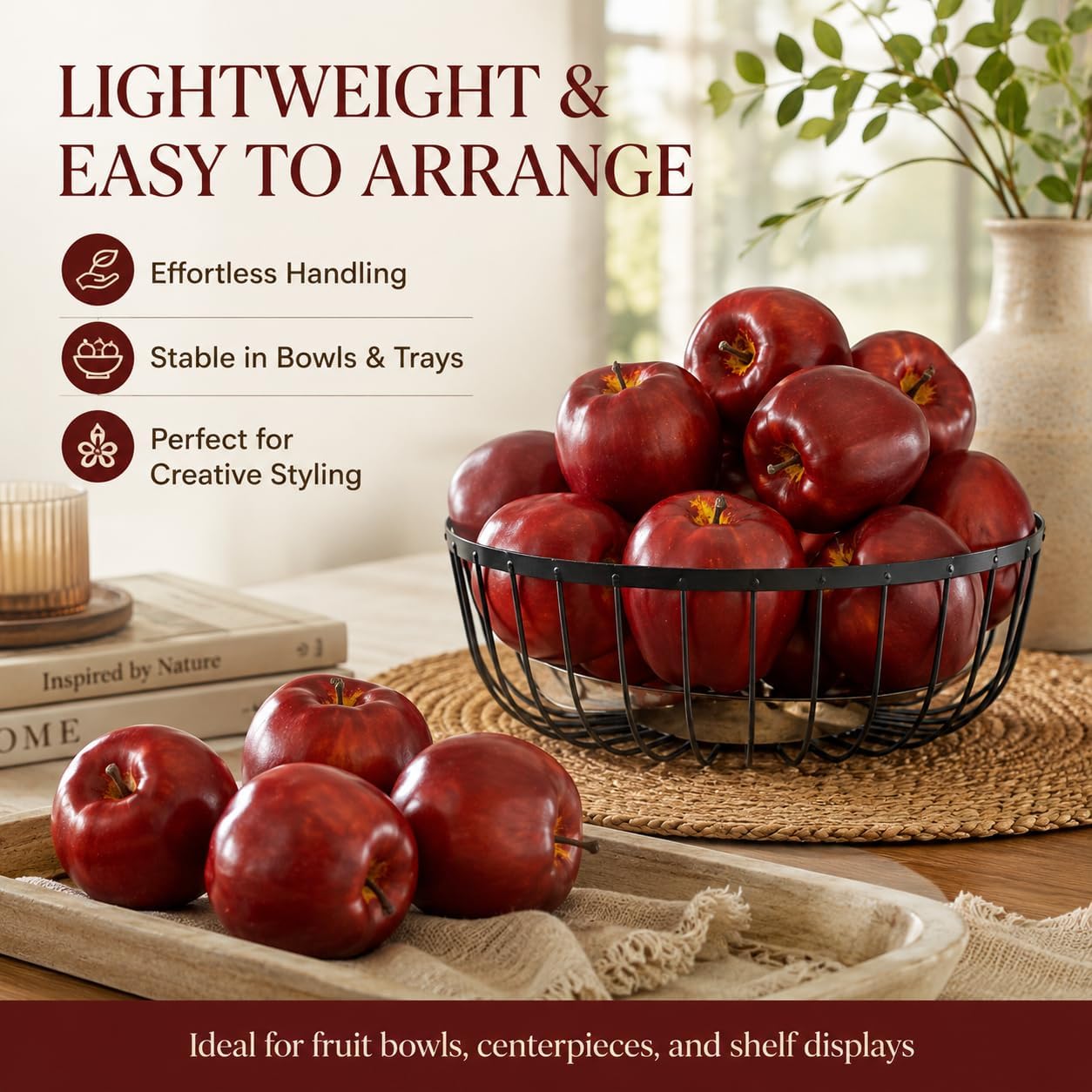 12 Pcs Artificial Red Apples Fake Fruit Faux Apples Realistic Fruits for Home Kitchen Table Fruit Bowl Home Decor Photography Props