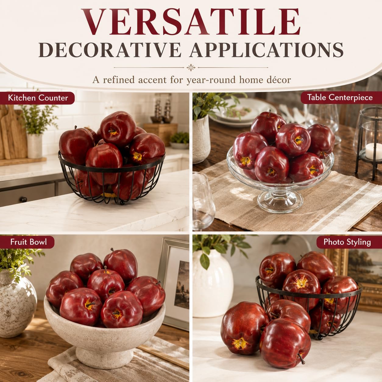 12 Pcs Artificial Red Apples Fake Fruit Faux Apples Realistic Fruits for Home Kitchen Table Fruit Bowl Home Decor Photography Props