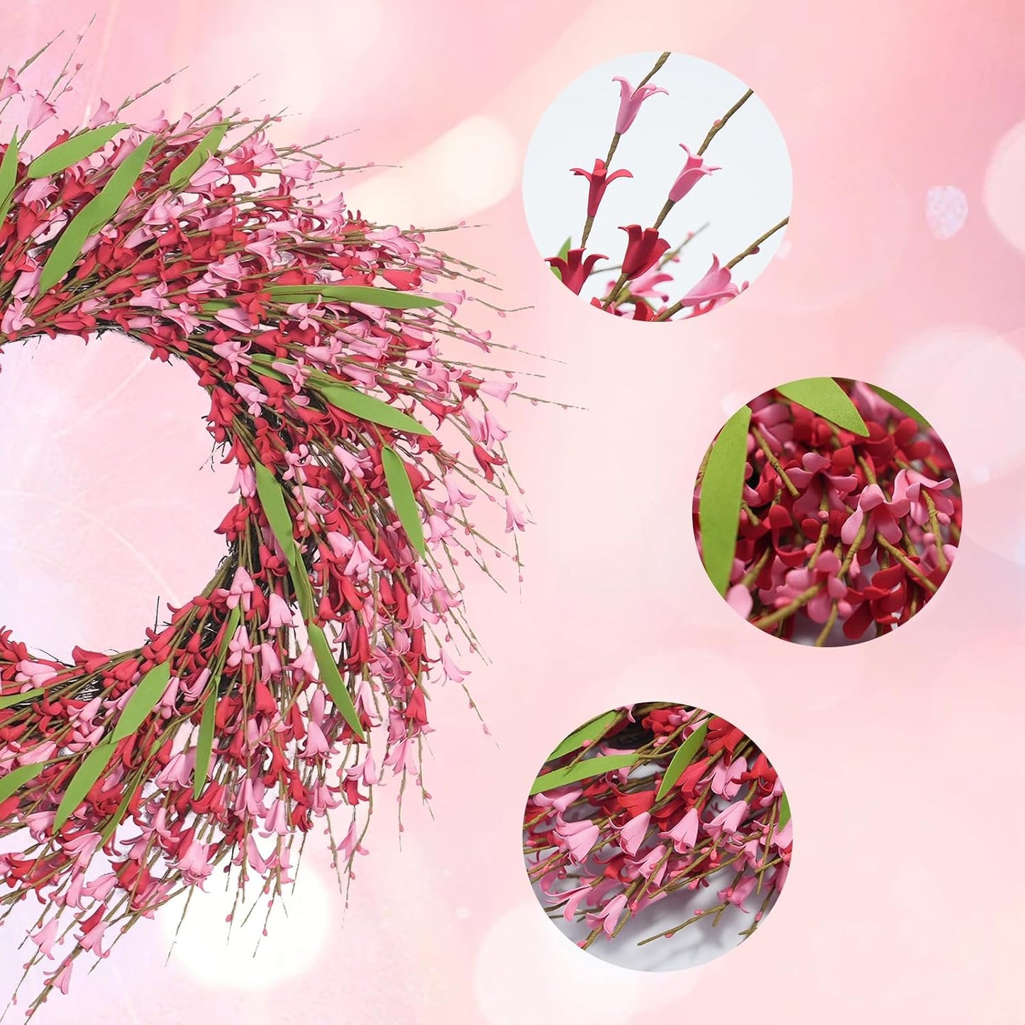 22 Inch Spring Yellow Forsythia Leaf Wreath, for Front Door Window Porch Living Room Mantel Farmhouse Spring Home Decor Gift