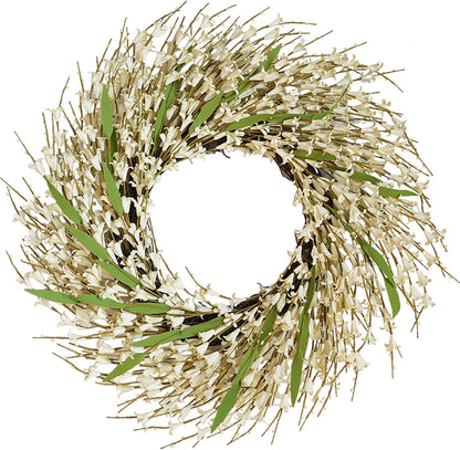 22 Inch Spring Yellow Forsythia Leaf Wreath, for Front Door Window Porch Living Room Mantel Farmhouse Spring Home Decor Gift