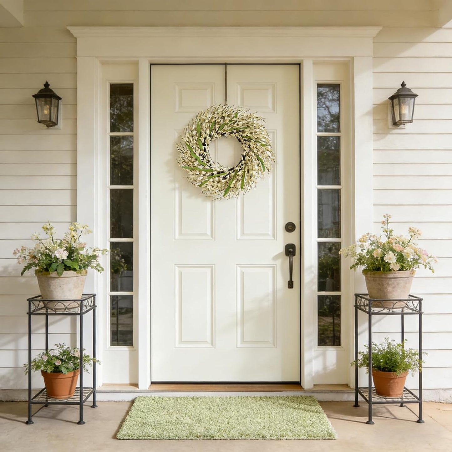 22 Inch Spring Yellow Forsythia Leaf Wreath, for Front Door Window Porch Living Room Mantel Farmhouse Spring Home Decor Gift
