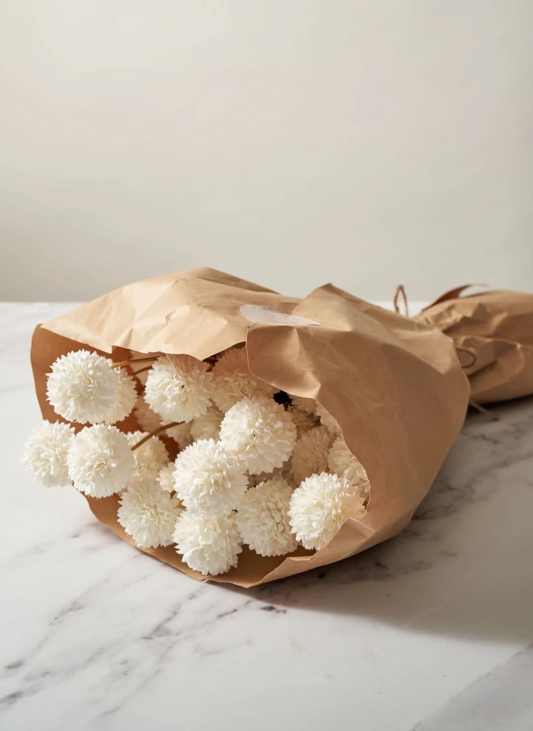 Artificial Kiku Flower White - 5 Pcs Fake Pompon Mums Silk Small Chrysanthemum Faux Ball Fall Flower Stem Decor for Autumn Wedding Filler DIY Bouquet Centerpieces Arrangements Shower