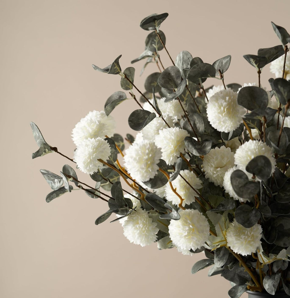 Artificial Kiku Flower White - 5 Pcs Fake Pompon Mums Silk Small Chrysanthemum Faux Ball Fall Flower Stem Decor for Autumn Wedding Filler DIY Bouquet Centerpieces Arrangements Shower