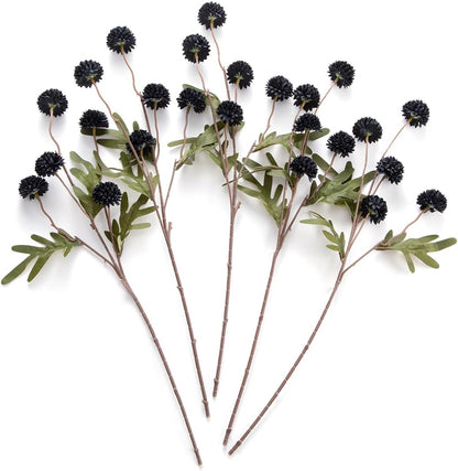 Artificial Kiku Flower White - 5 Pcs Fake Pompon Mums Silk Small Chrysanthemum Faux Ball Fall Flower Stem Decor for Autumn Wedding Filler DIY Bouquet Centerpieces Arrangements Shower