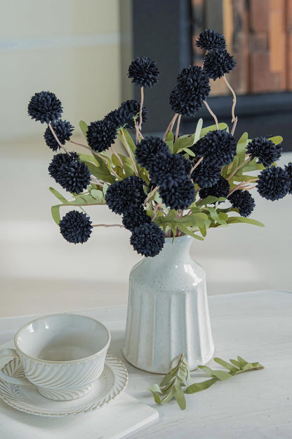Artificial Kiku Flower White - 5 Pcs Fake Pompon Mums Silk Small Chrysanthemum Faux Ball Fall Flower Stem Decor for Autumn Wedding Filler DIY Bouquet Centerpieces Arrangements Shower